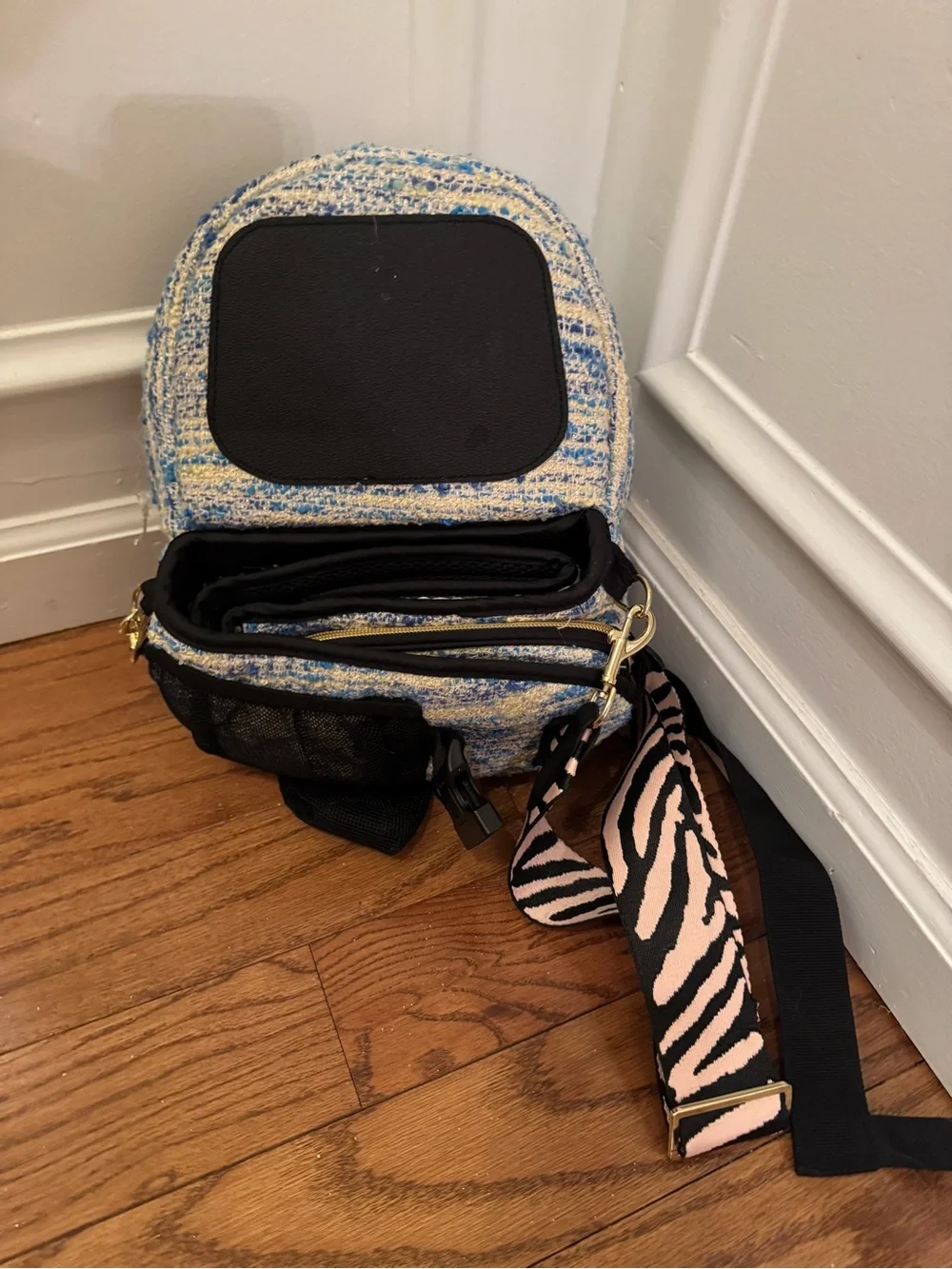 Tushbaby Blue Tweed Hip Seat Carrier & Pink Zebra Crossbody Strap BUNDLE